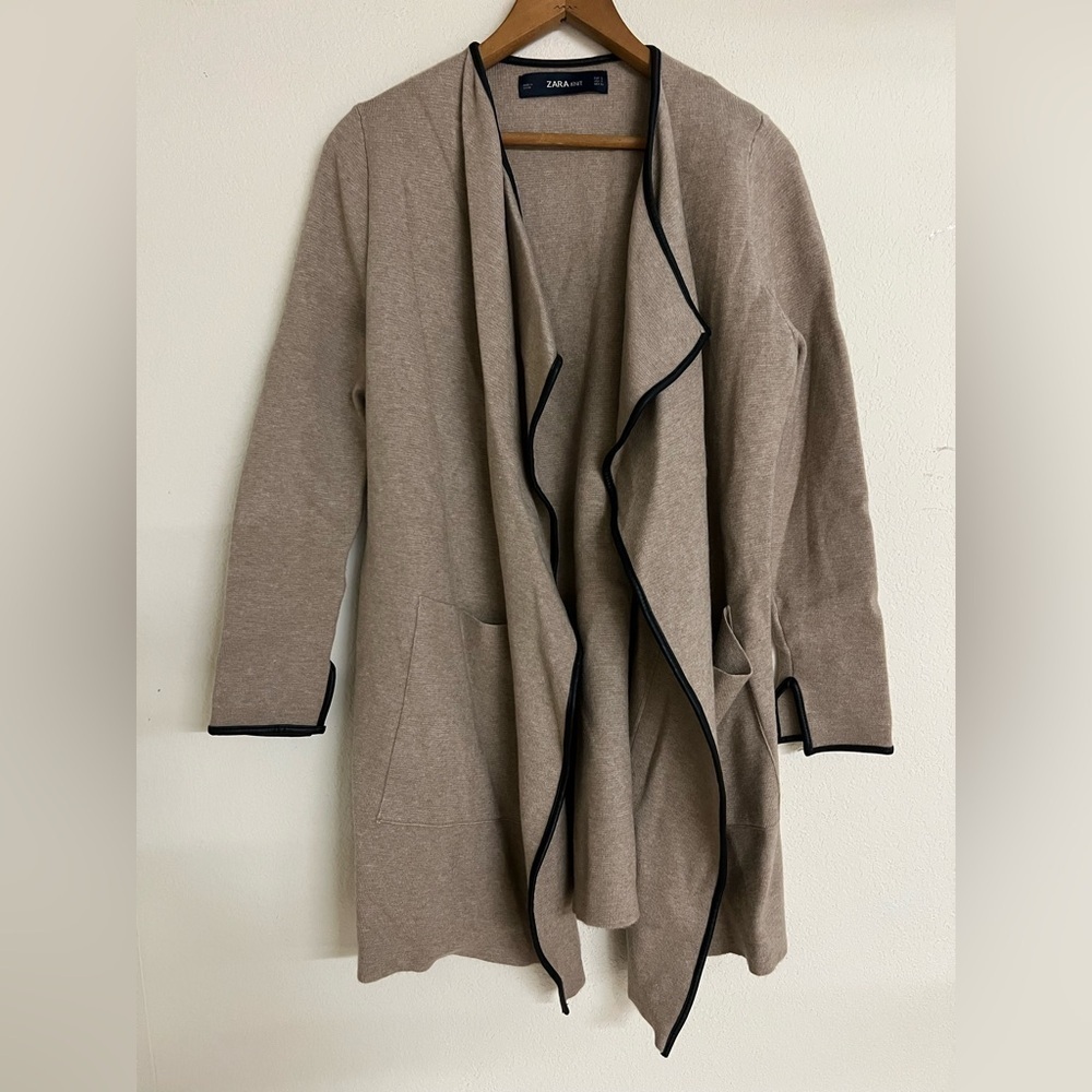 Zara Knit Oatmeal Open Front Sweater Coat size small